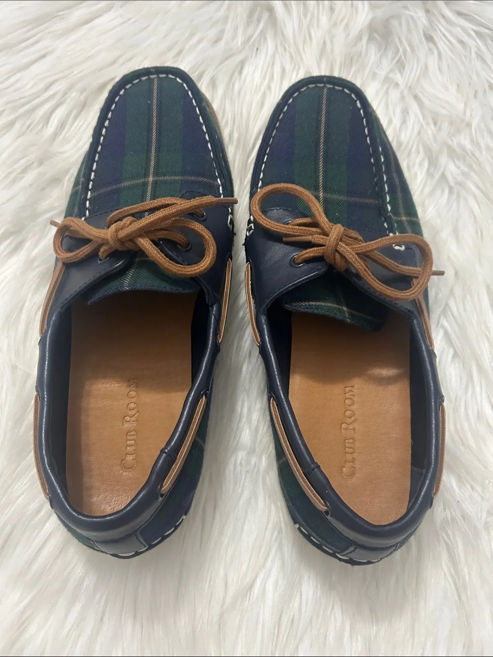 Club Room Navy and Green Plaid Boat Shoes size 9